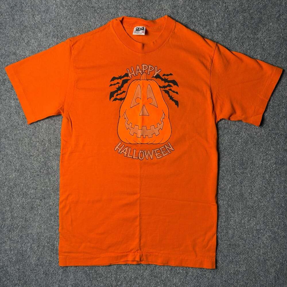Single Stitch Anvil Happy Halloween Pumpkin T-Shirt Size M Orange